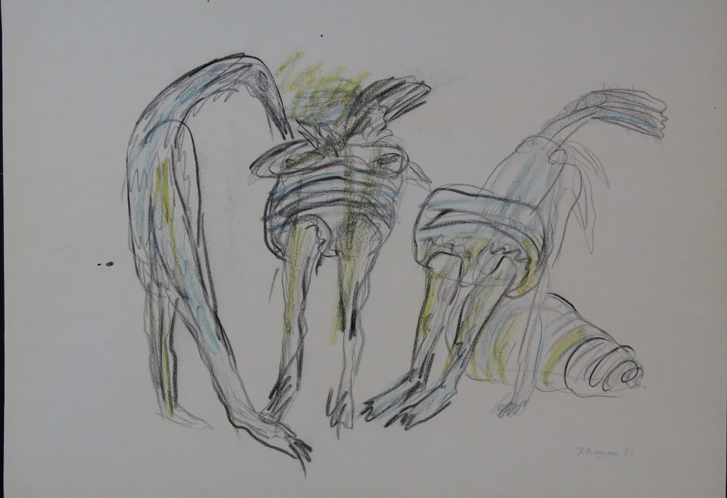 Hanny Ramaer: Potloodtekening, Twee vrouwen met vogel kopen? Bied vanaf 1!