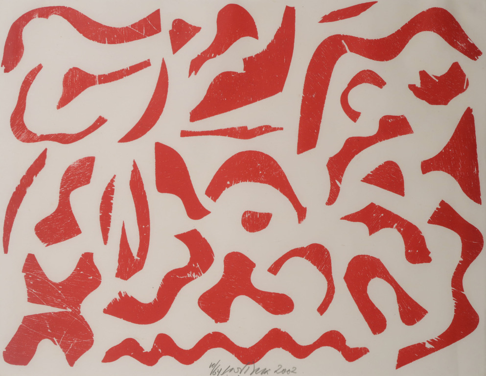 Carel Visser: Houtsnede op Japans papier, Z.T. (Rood) - Ingelijst kopen? Bied vanaf 100!