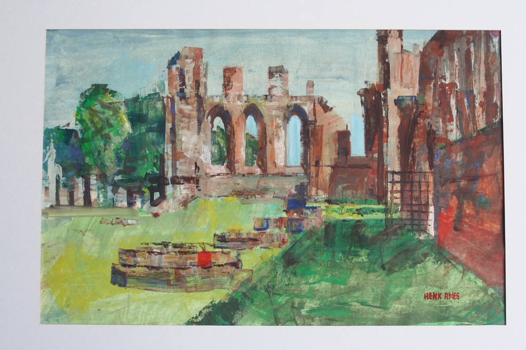 Henk Ames - gouache - landschap met ruine kopen? Bied vanaf 1!