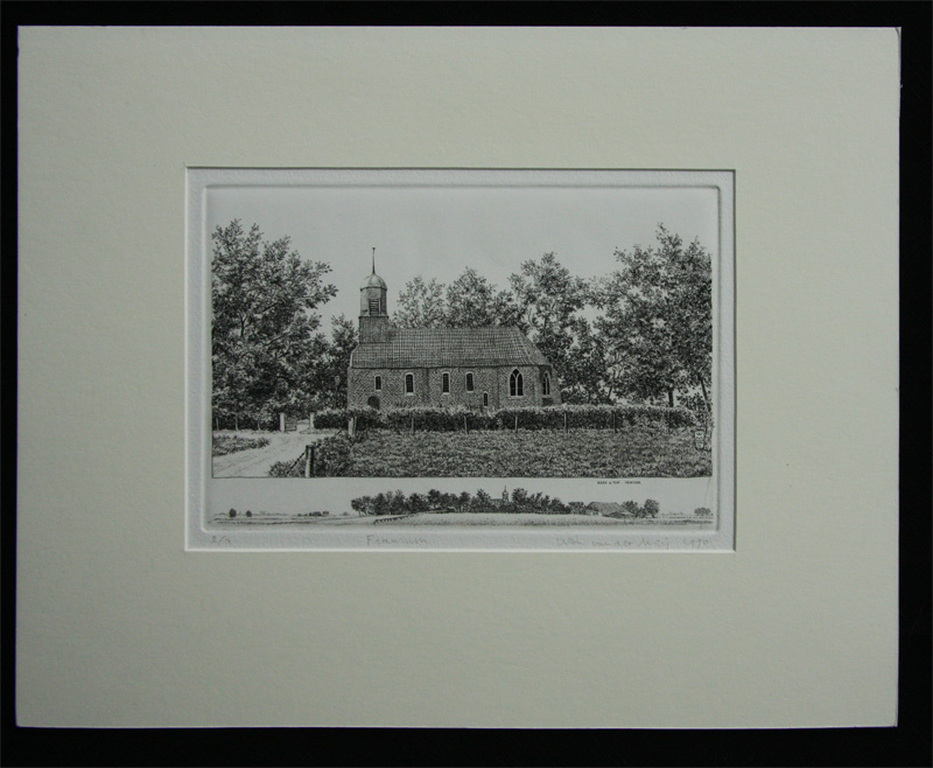 Wim van der Meij, ets, kerk en terp Fransum kopen? Bied vanaf 45!