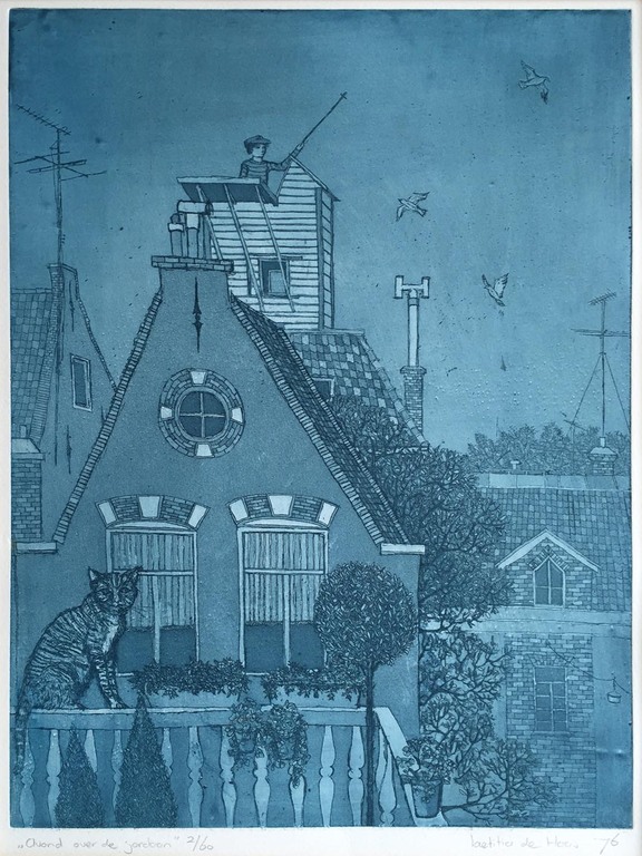 Laetitia de Haas: Kleurets, Avond over de jordaan. verkocht voor € 75!