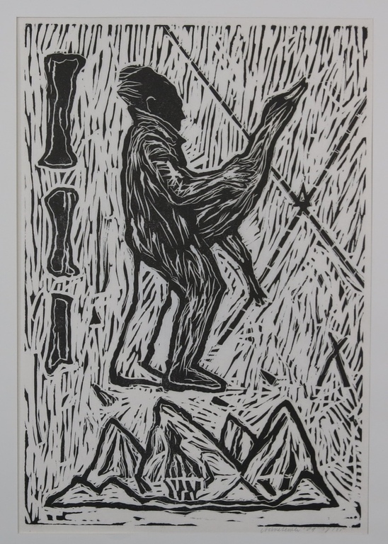 Anne Semler: Houtsnede, Man met vogel kopen? Bied vanaf 1!