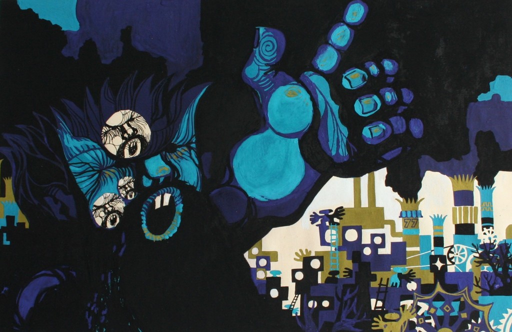 Karel Timmerman (1933) - 2 x Acrylverf op papier - jaren 70 - ongesigneerd kopen? Bied vanaf 40!