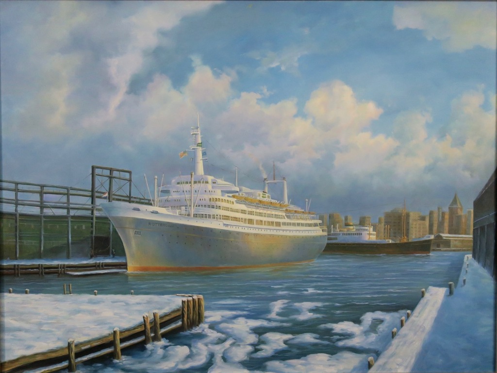 Onbekend kunstenaar: Acryl op doek, De Rotterdam - Ingelijst verkocht voor € 280!