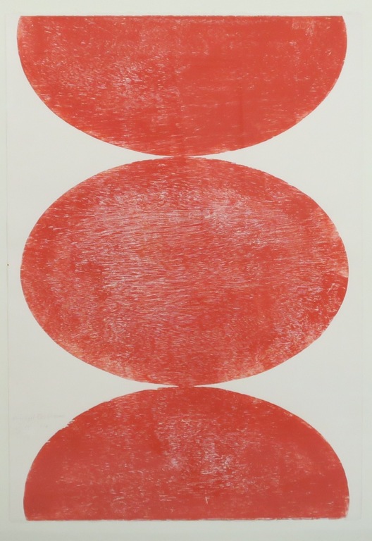 Michael Berkhemer: Houtsnede, Zonder titel (rood) - Ingelijst kopen? Bied vanaf 80!