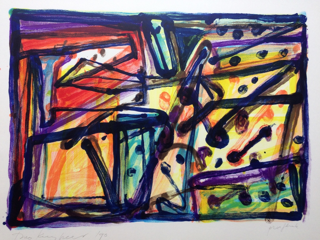 Theo Kuijpers, zeer kleurrijke lithografie, gesigneerd en '90 en 'proefdruk'. verkocht voor € 75!