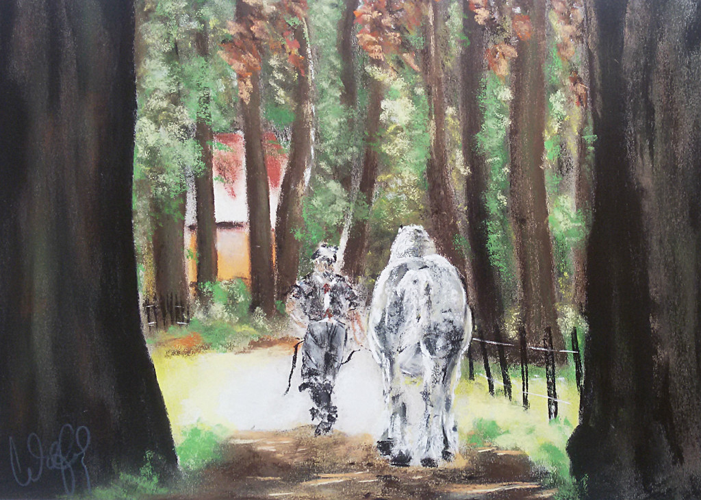 Man en paard, pastel (prachtig ingelijst) kopen? Bied vanaf 20!