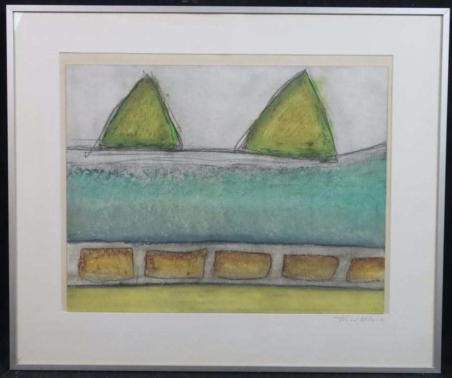 Ton van der Wel: Krijttekening, Z.T. (blauw/groen) - Ingelijst kopen? Bied vanaf 1!