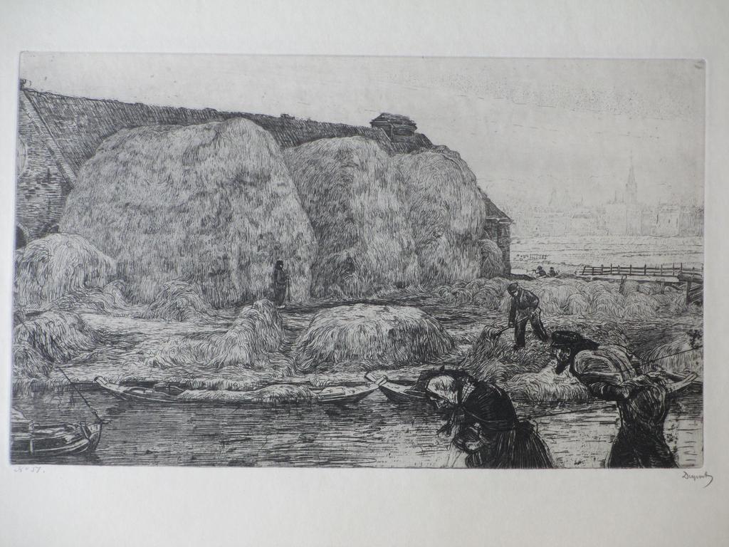 Pieter Dupont, Hooischelven aan het jaagpad, Ets op zink verkocht voor € 85!