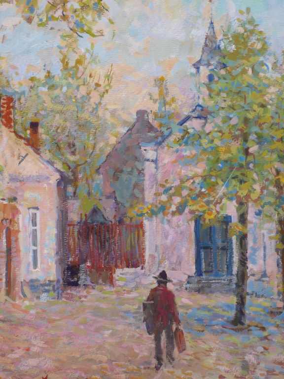Harry Maas, De schilder lopend door zij geboorteplaats Stevenweert. Gouache. kopen? Bied vanaf 850!