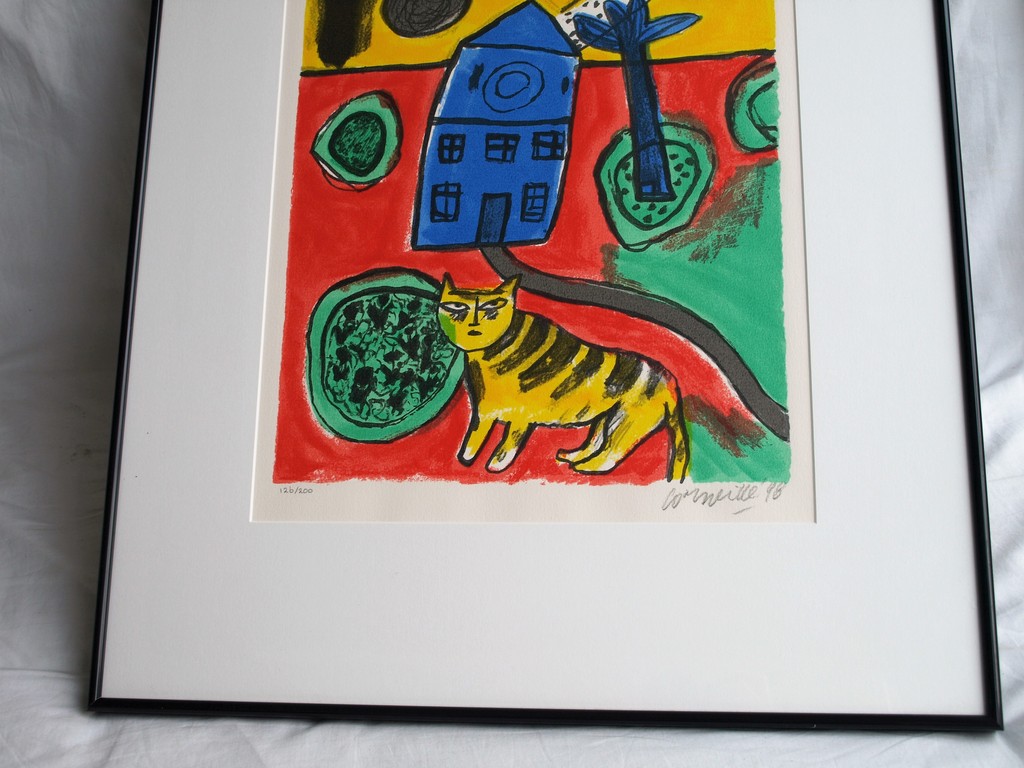 Corneille : Zeefdruk,  La Maison bleue - gesigneerd en ingelijst - 1998  kopen? Bied vanaf 100!