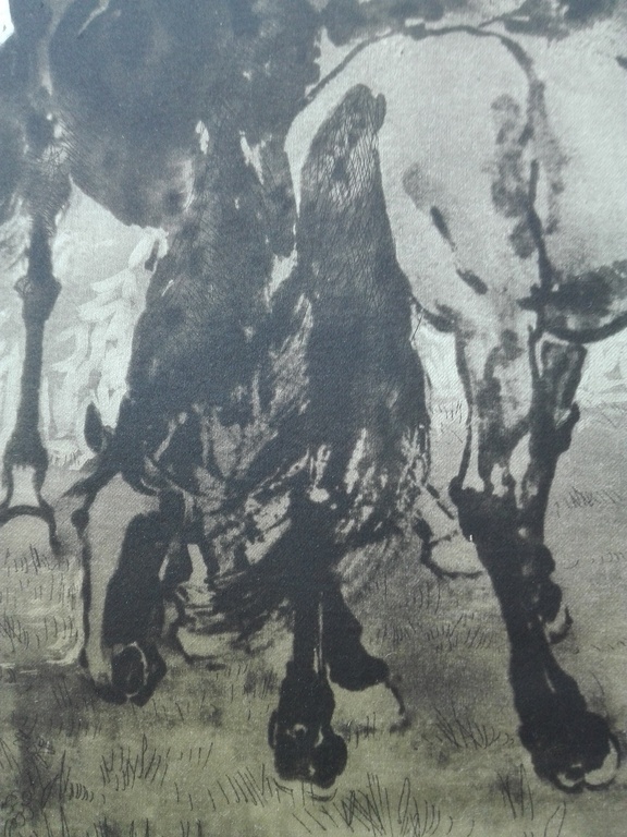 Gesigneerd onbekende kunstenaar, ets op zijde, Wilde paarden, impressionisme kopen? Bied vanaf 1!