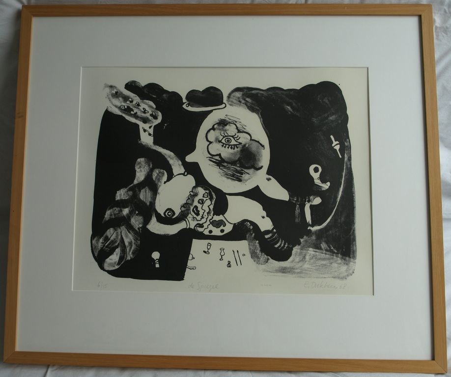Ed Dukkers : Litho , De spiegel – ingelijst – 1968 – oplage 15 ex. verkocht voor € 50!