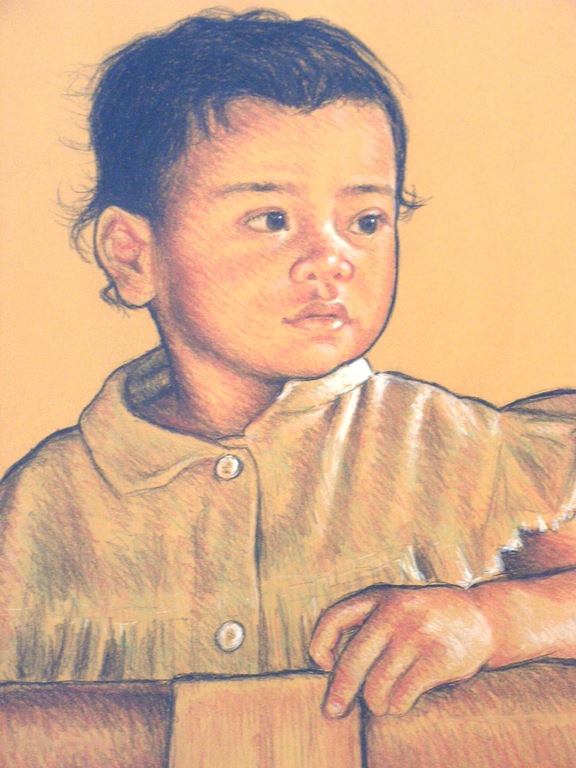 DAKA aanb; Ghani Yaakub;  kind achter een houten hekje - pastel tekening kopen? Bied vanaf 23!