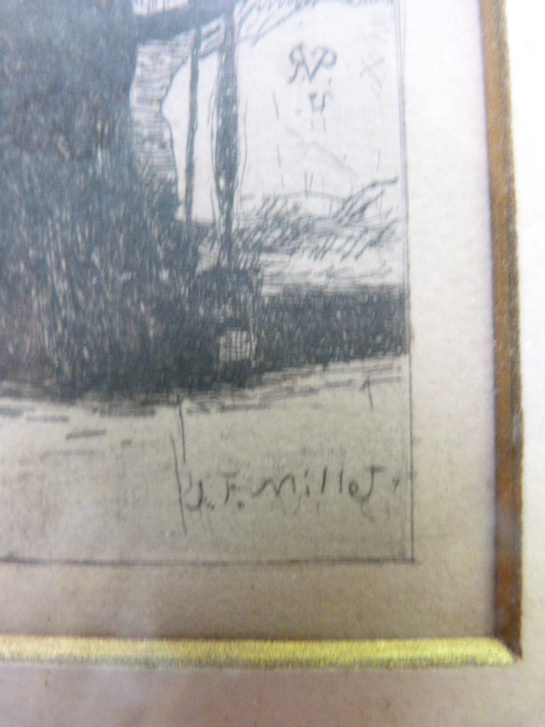 J.F. Millet  -  ets  -  vrouw aan het spinnewiel. kopen? Bied vanaf 1!