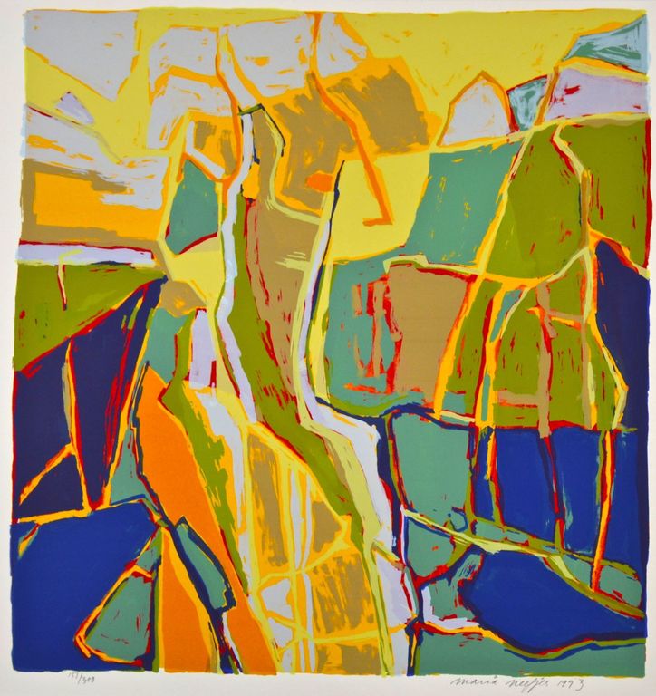 Maria Neefjes: Zeefdruk. Abstracte compositie verkocht voor € 50!