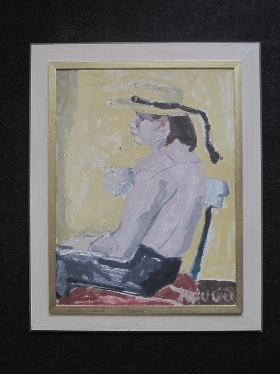 W.Kouwer Boomkens olieverf "vrouw en profil" ca. 1950 verkocht voor € 60!