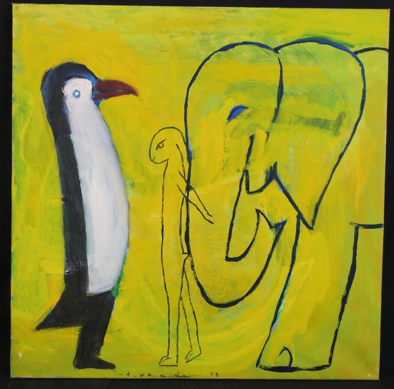 Anton Vrede: Olieverf op doek, De pinguin, de haas en de olifant  kopen? Bied vanaf 300!