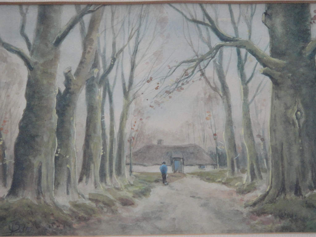 Vermoedelijk Engelse school, aquarel, 'boertje op bospad'. kopen? Bied vanaf 1!