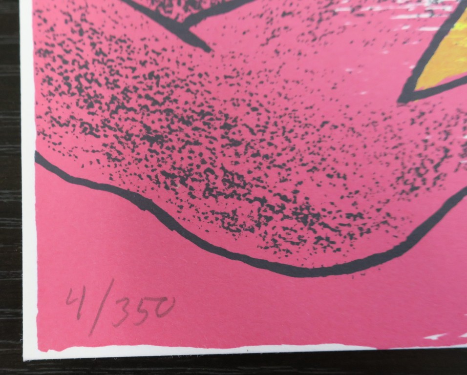 Corneille: Zeefdruk, Z.T. Vrouw zeilboot en gele vogel kopen? Bied vanaf 40!