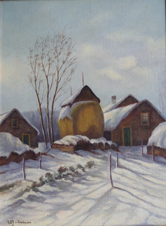 Onbekende kunstenaar - olieverf op maroufle / paneel - boerderij in winter kopen? Bied vanaf 1!