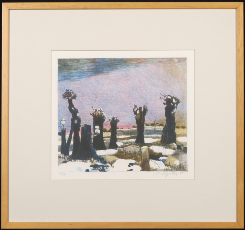 Nicolaas Wijnberg: Litho, Knotwilgen - Ingelijst verkocht voor € 40!