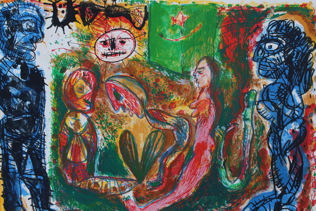 Rik van Iersel - handsigneerde lithografie - 67/100 ex - Nachtelijke ontmoeting verkocht voor € 50!