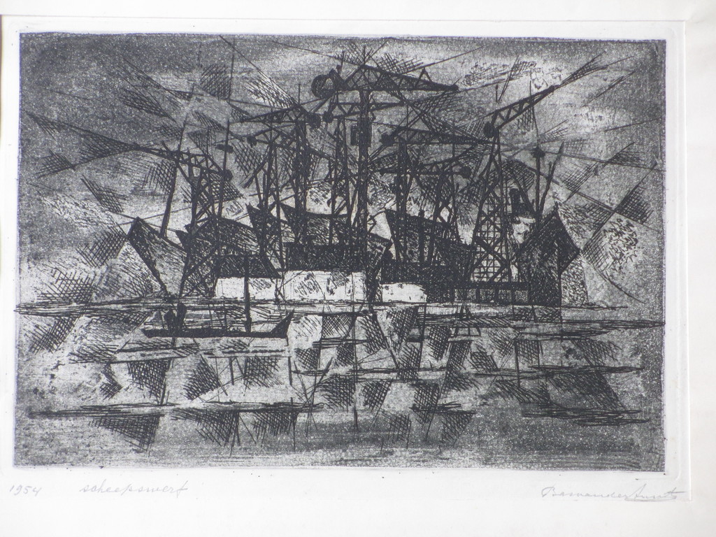 Bas van der Smit, Scheepswerf, Ets 1954 verkocht voor € 36!