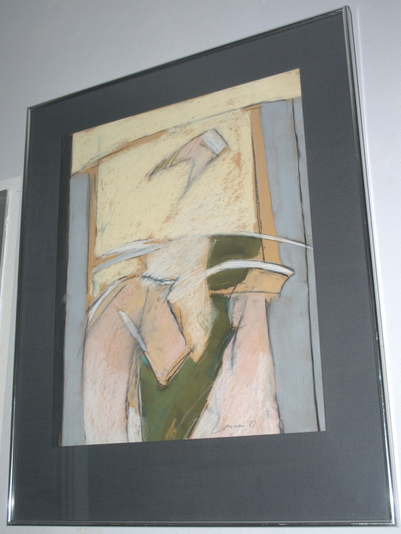 Abstracte pastel op papier - gesigneerd, 1987, fraai ingelijst verkocht voor € 35!
