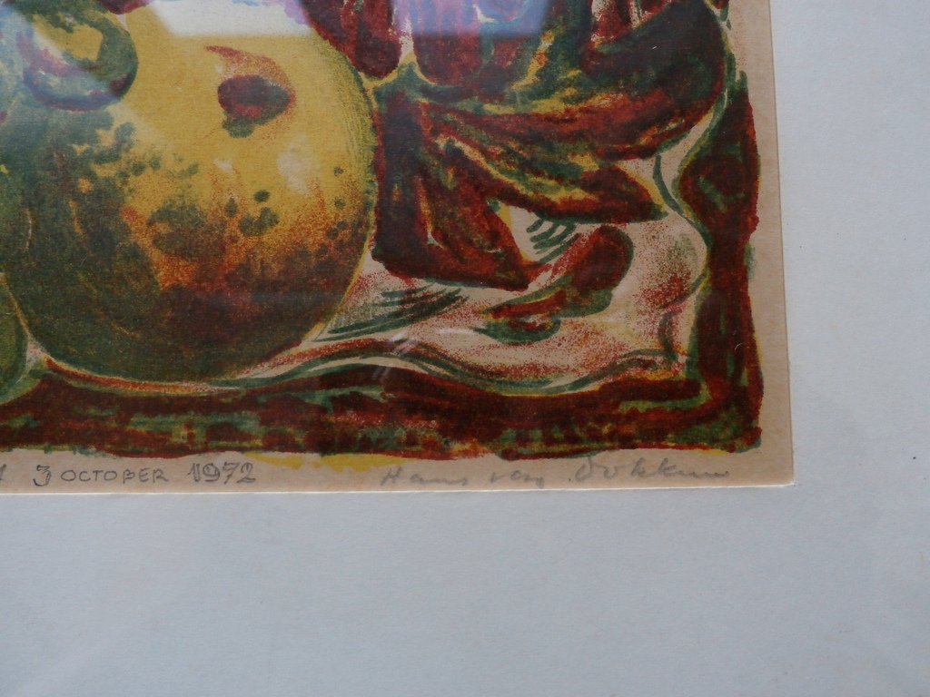 Hans van Dokkum - ingelijste lino: stilleven - 1972 kopen? Bied vanaf 40!