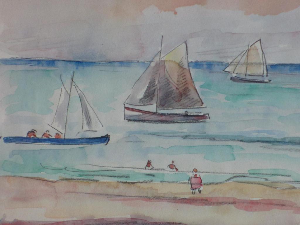 Han Krug, Strandplezier, Aquarel/potlood kopen? Bied vanaf 35!