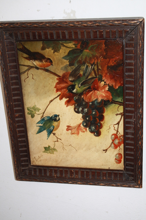 schilderij ROODBORSTJE en PMPELMEES bij DRUIVEN van EECKELS 1910 kopen? Bied vanaf 1!