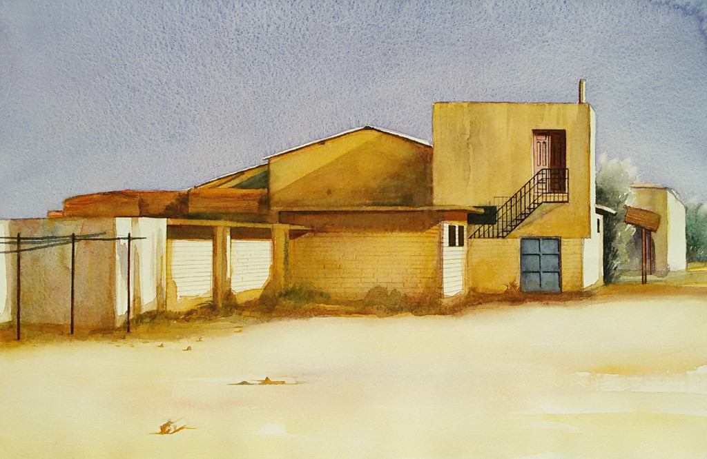 Willem Smorenburg - Strandgebouw, aquarel verkocht voor € 70!