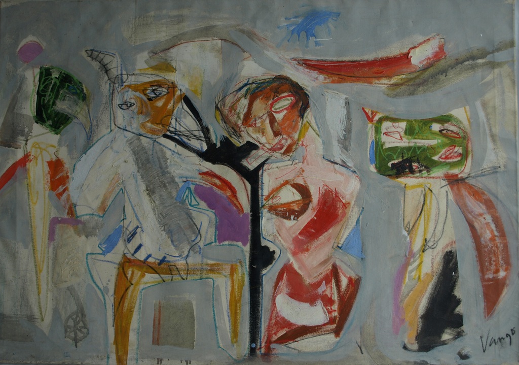 Onbekend : acrylverf op doek , Zonder titel – Gesigneerd - 1990 verkocht voor € 150!