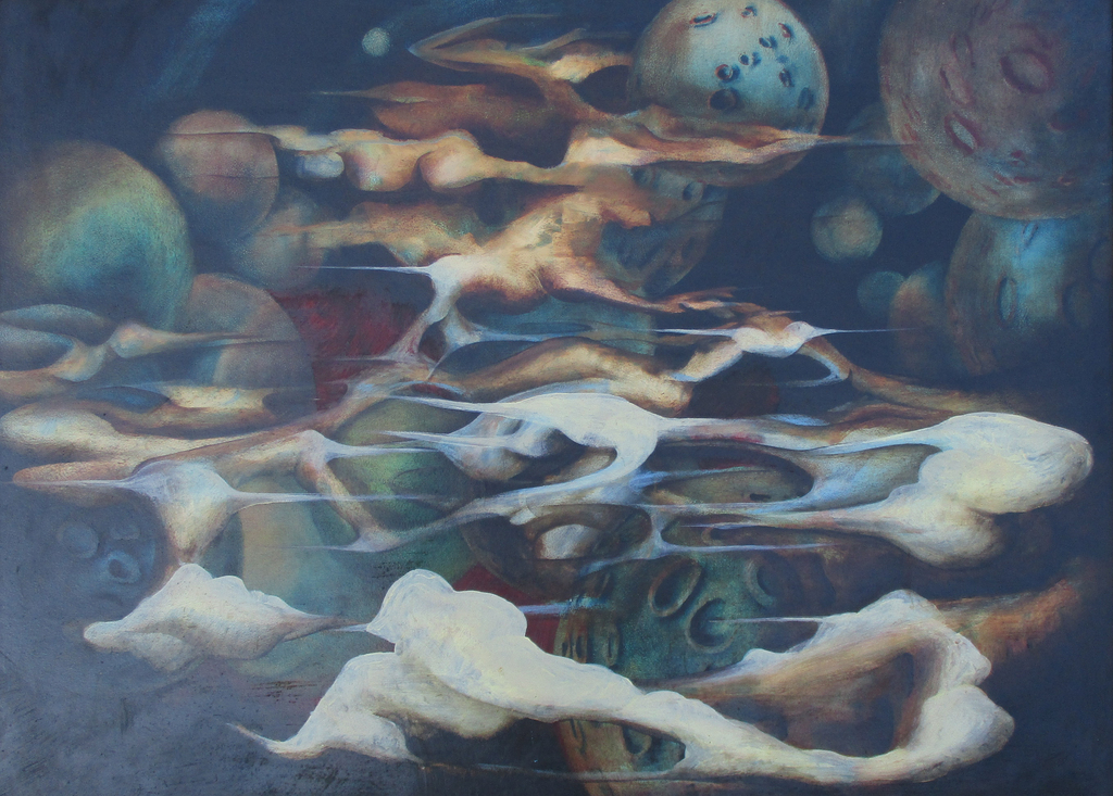 Ad Verstijnen: Olieverf op board, Hemellichamen verkocht voor € 200!