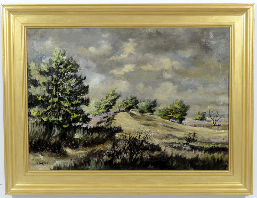 Adèle Koekkoek (1838 - 1919) - Landschap - "Zandverstuiving, Heide, Dennenbomen" kopen? Bied vanaf 250!