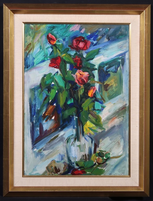 Bob ten Hoope: Olieverf op paneel, Vaas met rozen - Ingelijst kopen? Bied vanaf 260!