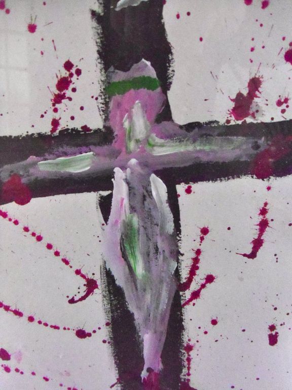 Anton Heyboer, schilderij, acryl op papier, crucifix kopen? Bied vanaf 125!