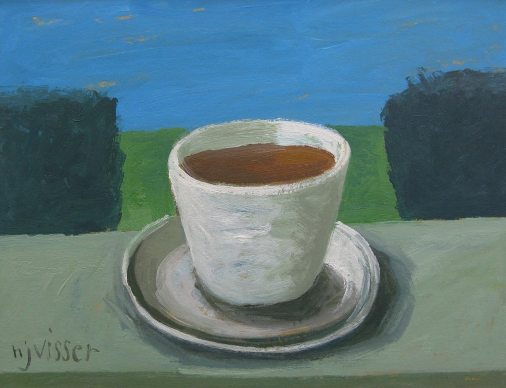 Hendrik Jan Visser - MOK MET SCHOTEL - Acryl op papier kopen? Bied vanaf 1!