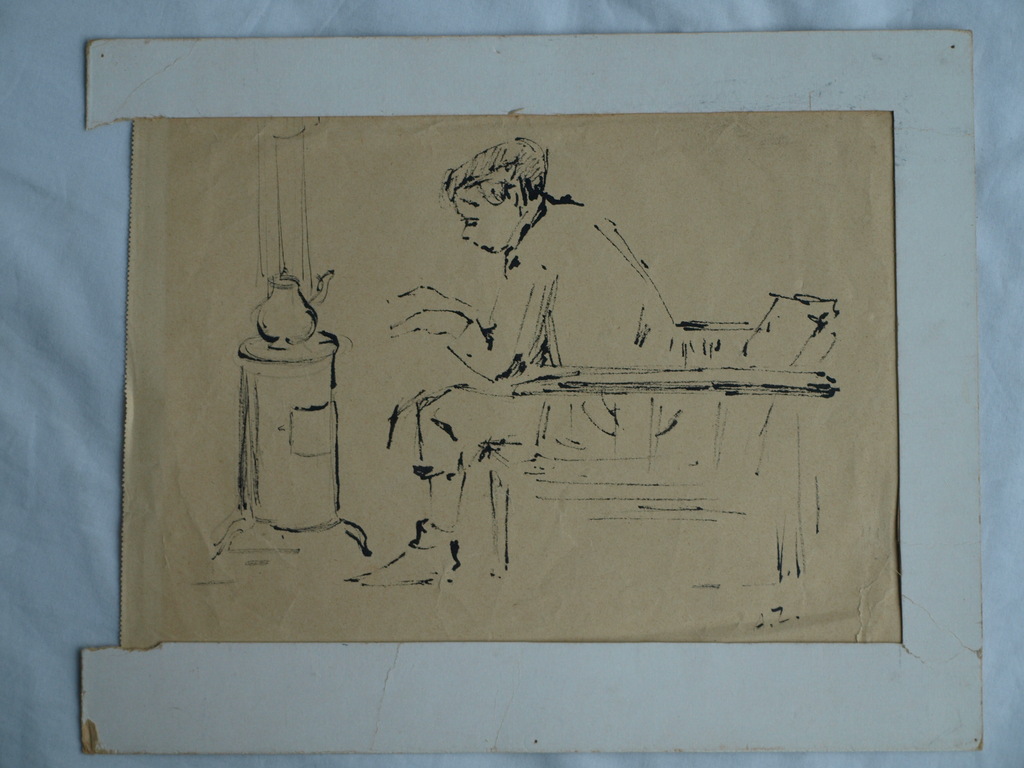 Arnold Zweerts : Tekening , Vrouw bij kachel - 1950  kopen? Bied vanaf 1!