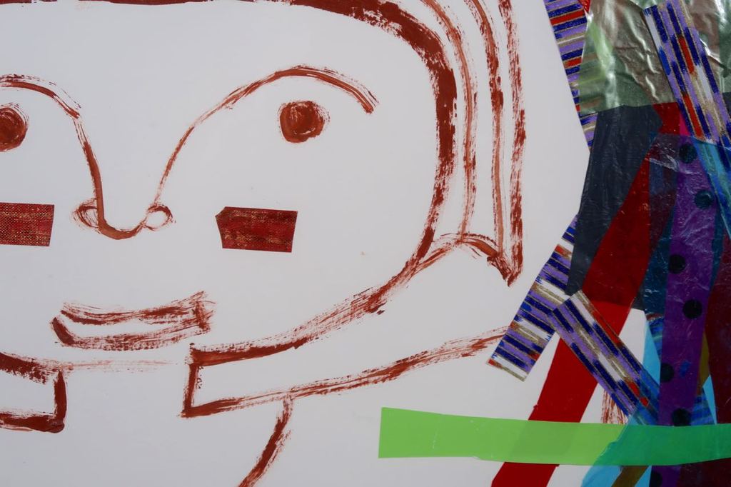 Meertje Kaal: Collage en olieverf op karton, Zonder titel - Ingelijst kopen? Bied vanaf 1!