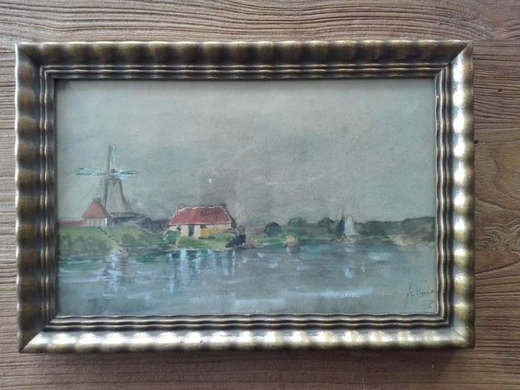 Onbekende kunstenaar gesigneerd, Haagse School?, aquarel, Rivierlandschap kopen? Bied vanaf 25!