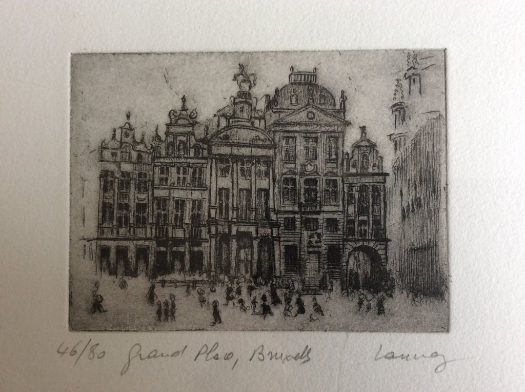 Rene de Lannoy - Grand Place, Bruxelles - ingelijste ets verkocht voor € 50!