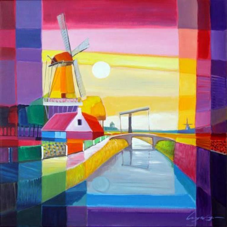 LONY WING, Titel : Molen aan de vaart, Origineel werk op schilderslinnen kopen? Bied vanaf 240!