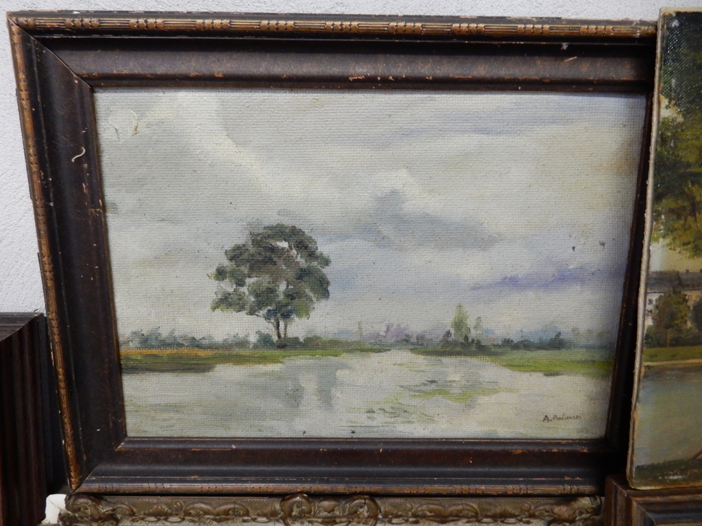 Oud olieverfschilderij boerderij met kippen - daarbij 19 stuks - gesigneerd kopen? Bied vanaf 1!