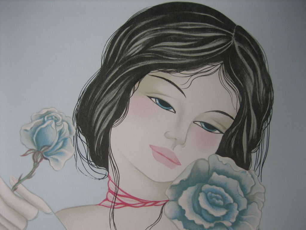 Mara Tran Long - Nu Á La Rose - Lithografie - Oplage 300 ex. - Handgesigneerd kopen? Bied vanaf 1!