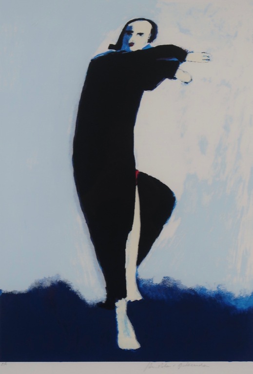Jan Peter van Opheusden: Zeefdruk, Vrouw in zwarte jurk - Ingelijst kopen? Bied vanaf 40!