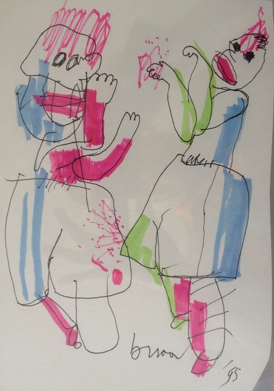 Herman Brood  - Originele Viltstift Tekening, getiteld: "2 vrouwen" verkocht voor € 180!