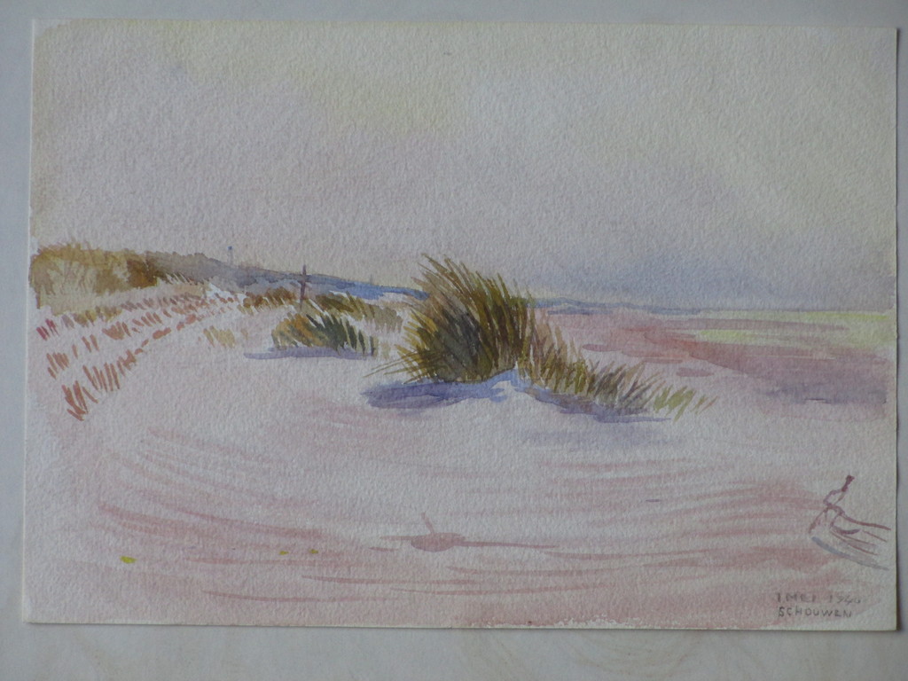 Han Krug, Strandgezicht Schouwen, Aquarel 1 mei 1940 verkocht voor € 40!