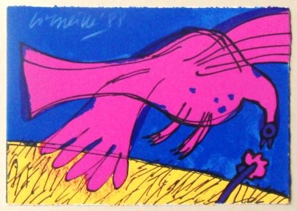 Corneille: vogel in roze met bloem verkocht voor € 45!
